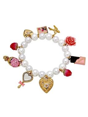 Betsey Johnson Faux Stone Sweetheart Charm Stretch Bracelet NWT